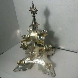 Vintage Godinger 3D Chrome Silver Christmas Tree Tealight Cups 15” Holiday